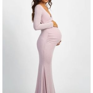 Pinkblush maternity pink metallic long sleeve dress